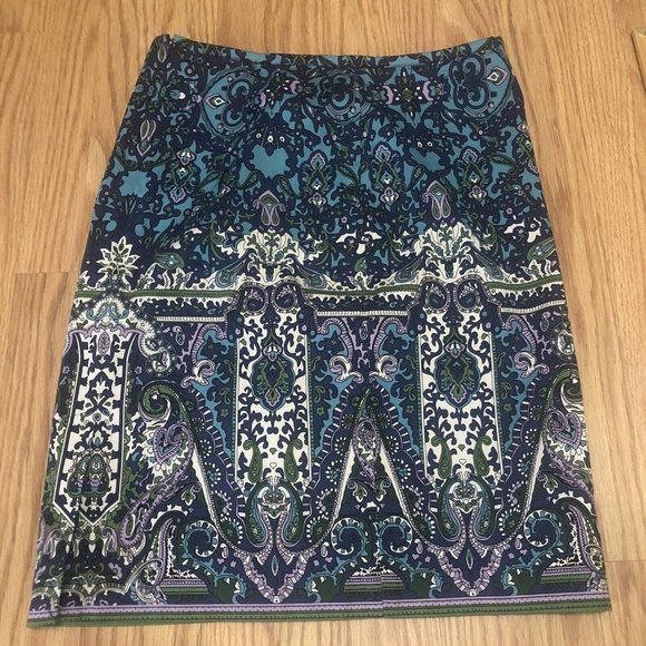 Talbots Petities Straight Knee Length Skirt Multicolor Paisley Print Size 6P - Picture 1 of 10
